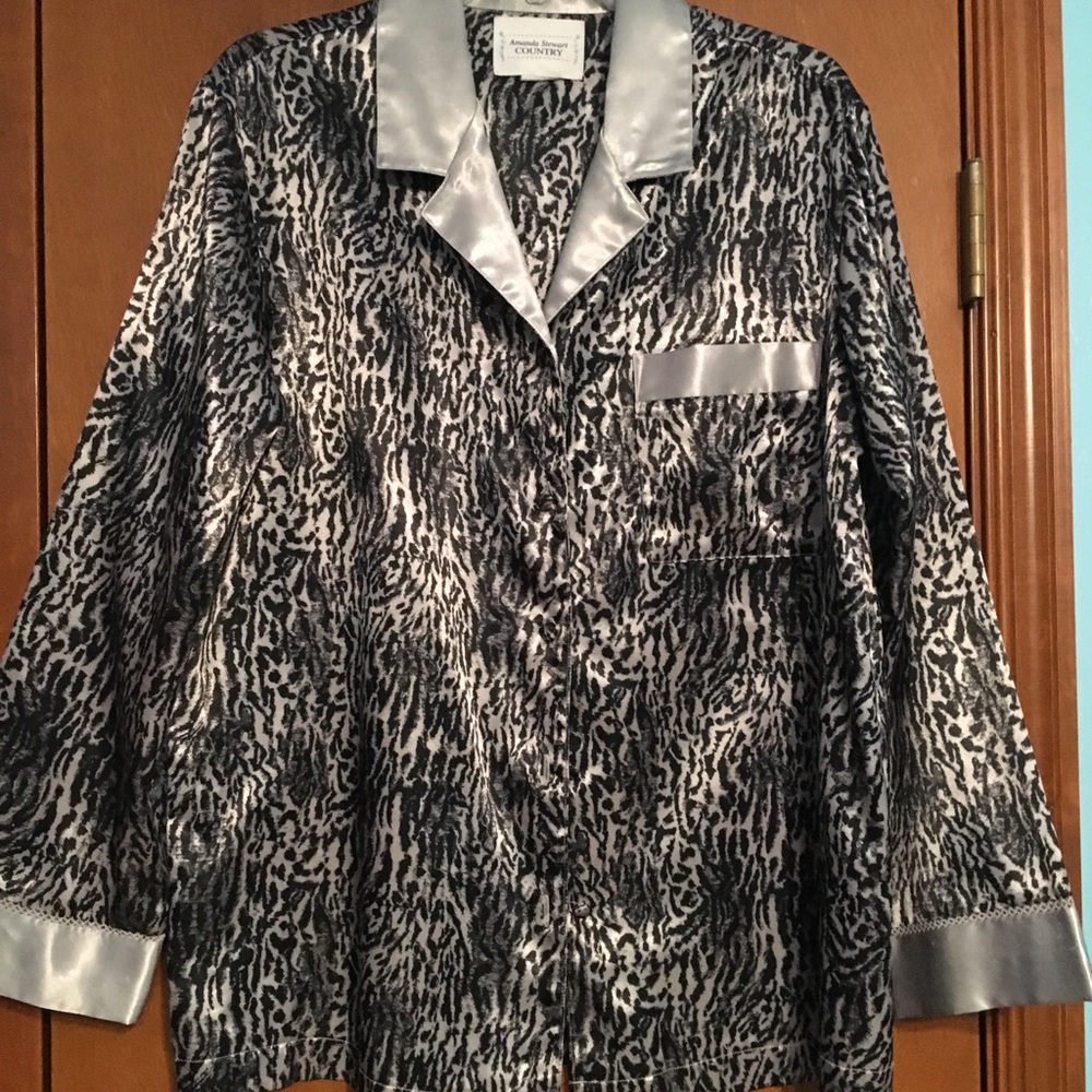 Animal print satin pajama blouse top